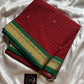 Maroon Kanchi cotton checked saree with contrast border - House of Thansha
