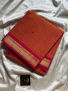 Kattam series - Orange Kanchi cotton checked saree with contrast border.