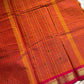 Kattam series - Orange Kanchi cotton checked saree with contrast border.