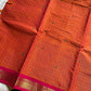 Kattam series - Orange Kanchi cotton checked saree with contrast border.