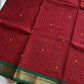 Maroon Kanchi cotton checked saree with contrast border - House of Thansha