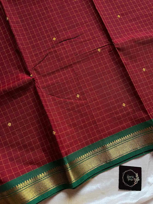 Kanchi Cotton Kattam Checks Saree – Maroon
