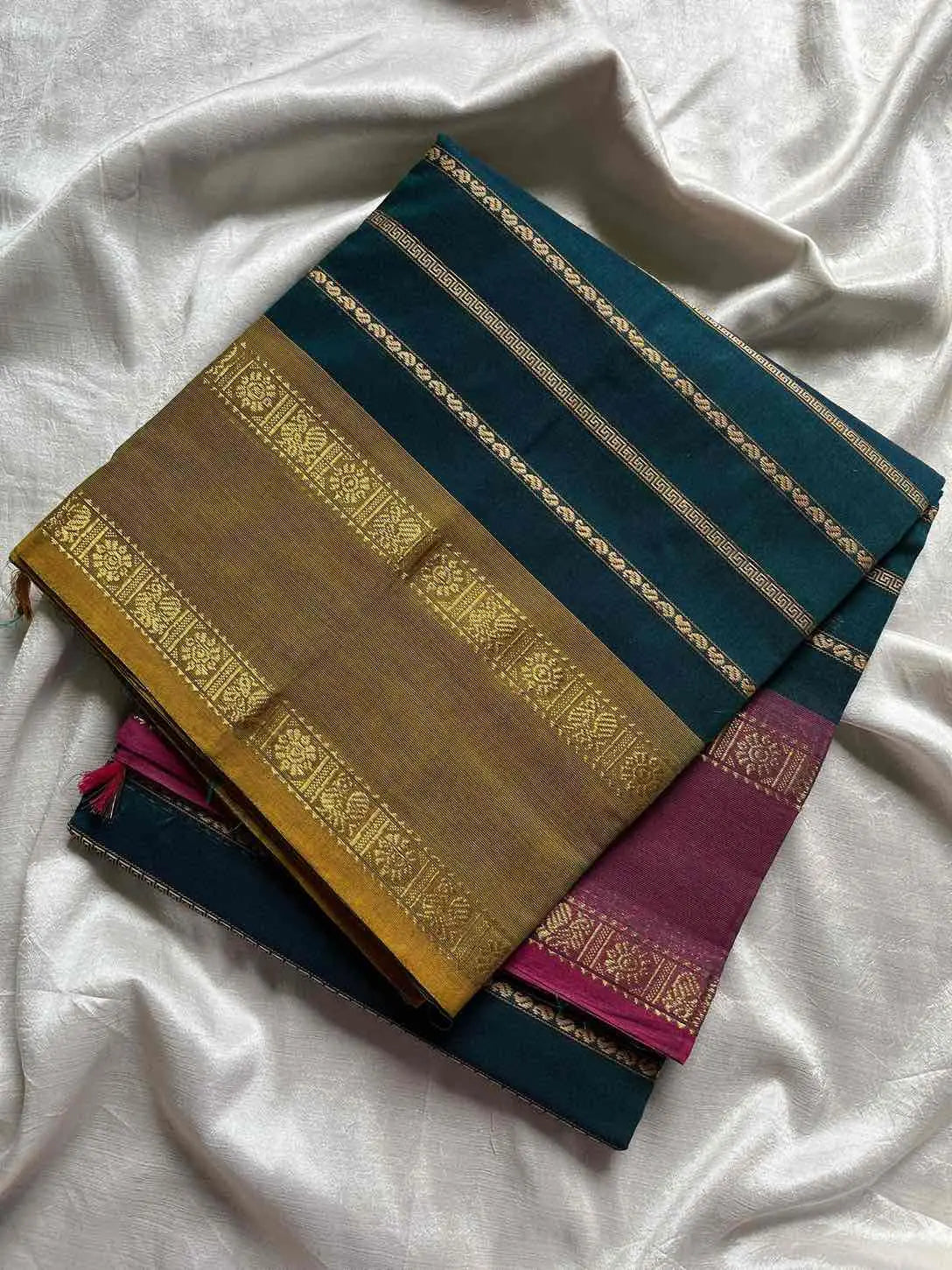 Kanchi Cotton Saree | Velthari Weave – Peacock Teal