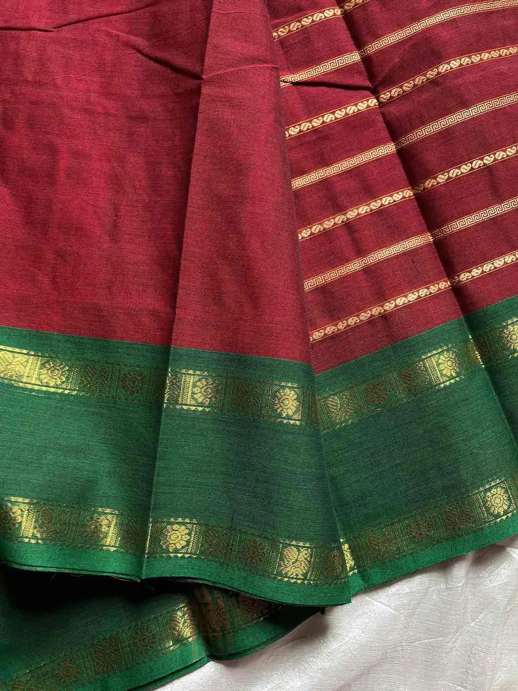 Kanchi cotton saree with Velthari weave and Ganga Jamuna border – House of Thansha