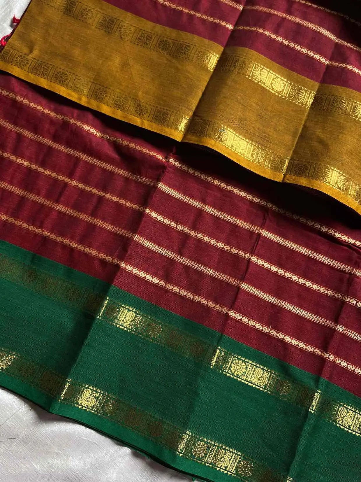 Kanchi cotton saree with Velthari weave and Ganga Jamuna border – House of Thansha