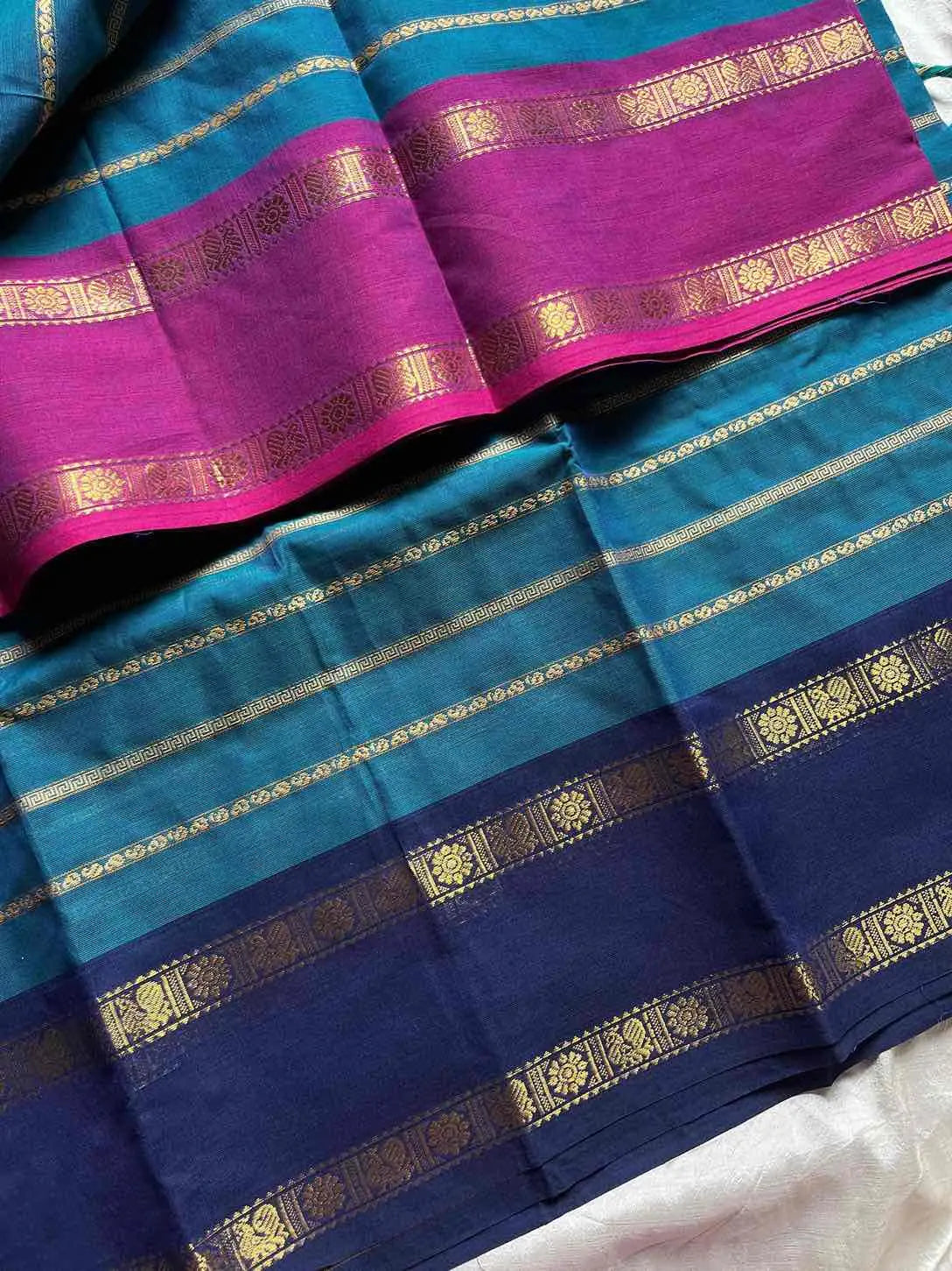 Kanchi cotton saree with Velthari weave and Ganga Jamuna border – House of Thansha