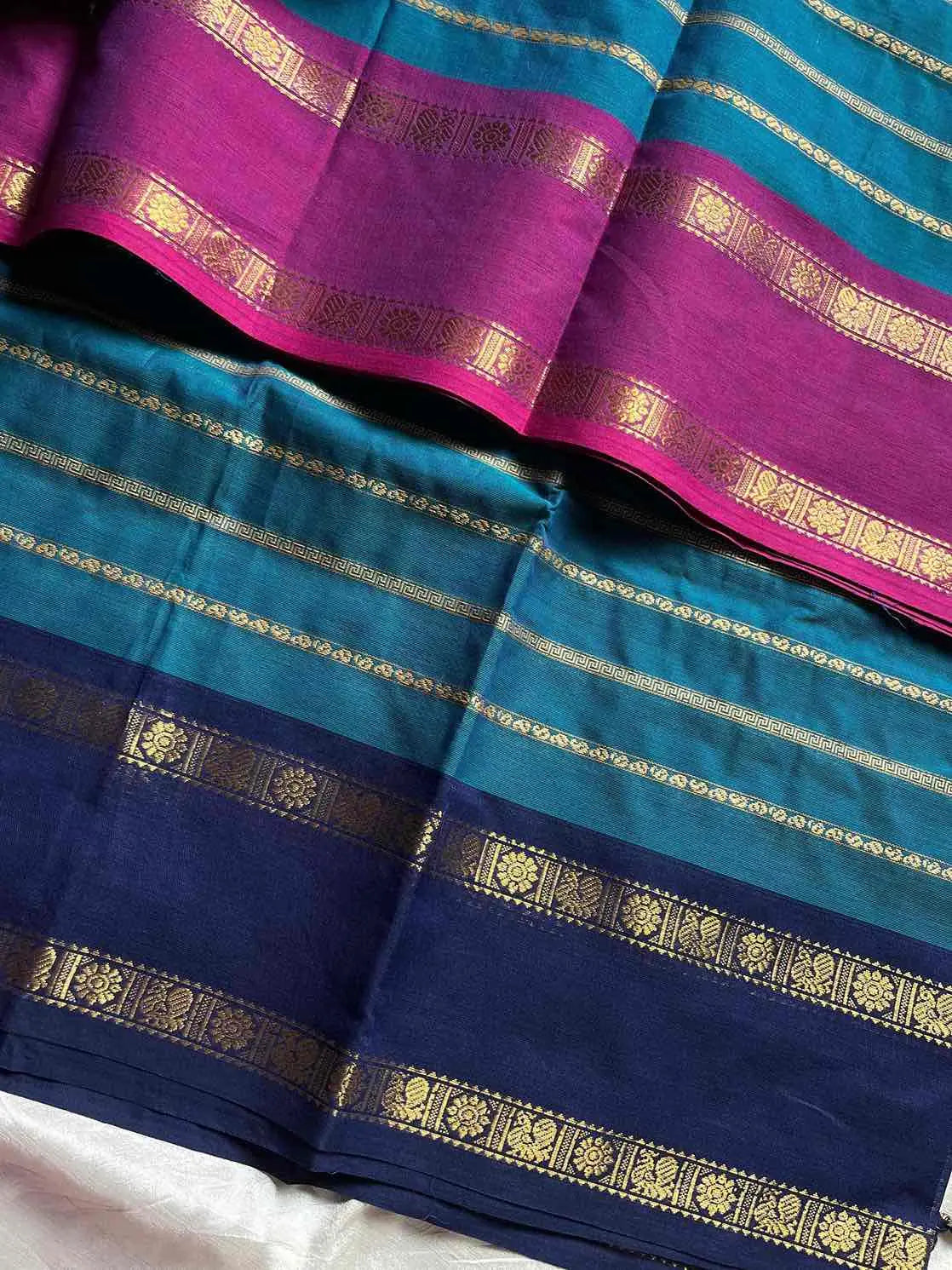 Kanchi cotton saree with Velthari weave and Ganga Jamuna border – House of Thansha