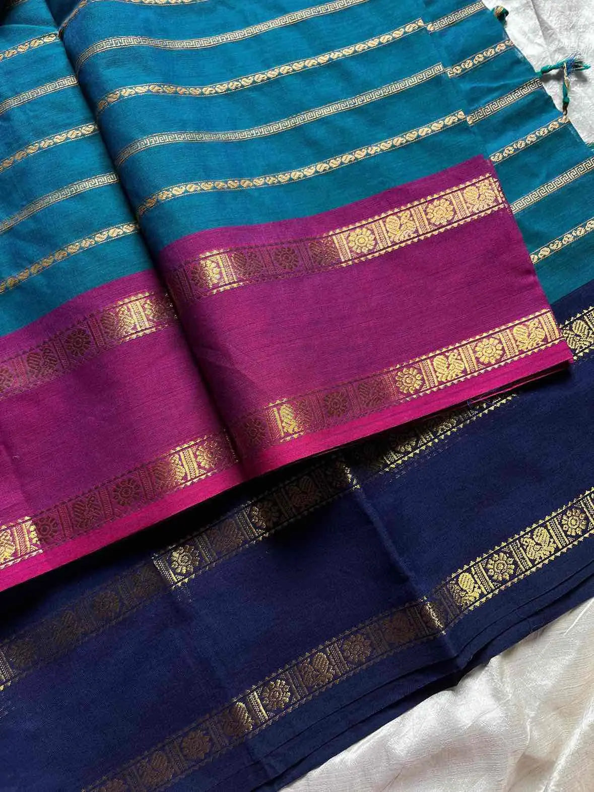 Kanchi cotton saree with Velthari weave and Ganga Jamuna border – House of Thansha