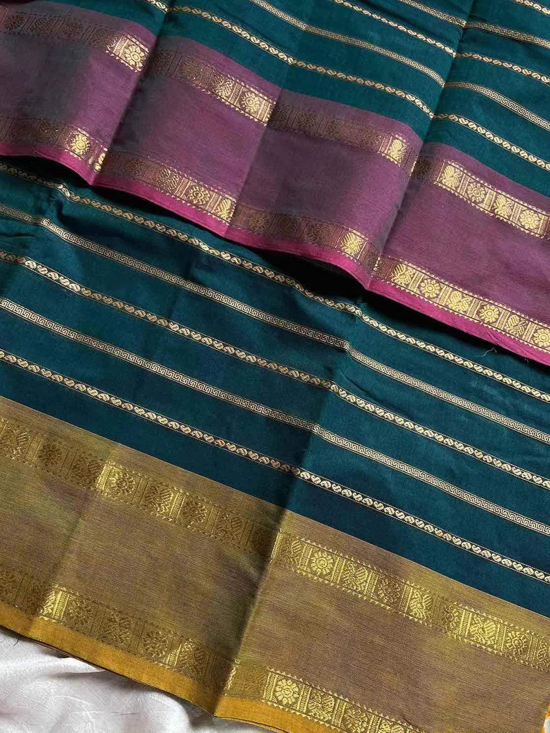 Kanchi Cotton Saree | Velthari Weave – Peacock Teal