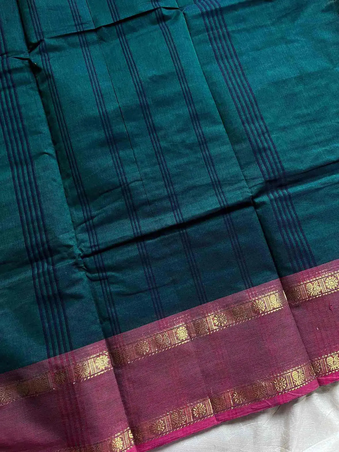 Kanchi Cotton Saree | Velthari Weave – Peacock Teal