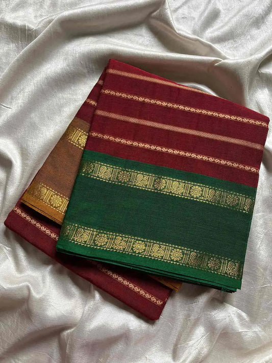 Kanchi cotton saree with Velthari weave and Ganga Jamuna border – House of Thansha