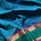 Peacock blue 120 count Kanchi cotton saree with big zari border – House of Thansha