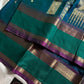Peacock blue 120 count Kanchi cotton saree with big zari border – House of Thansha