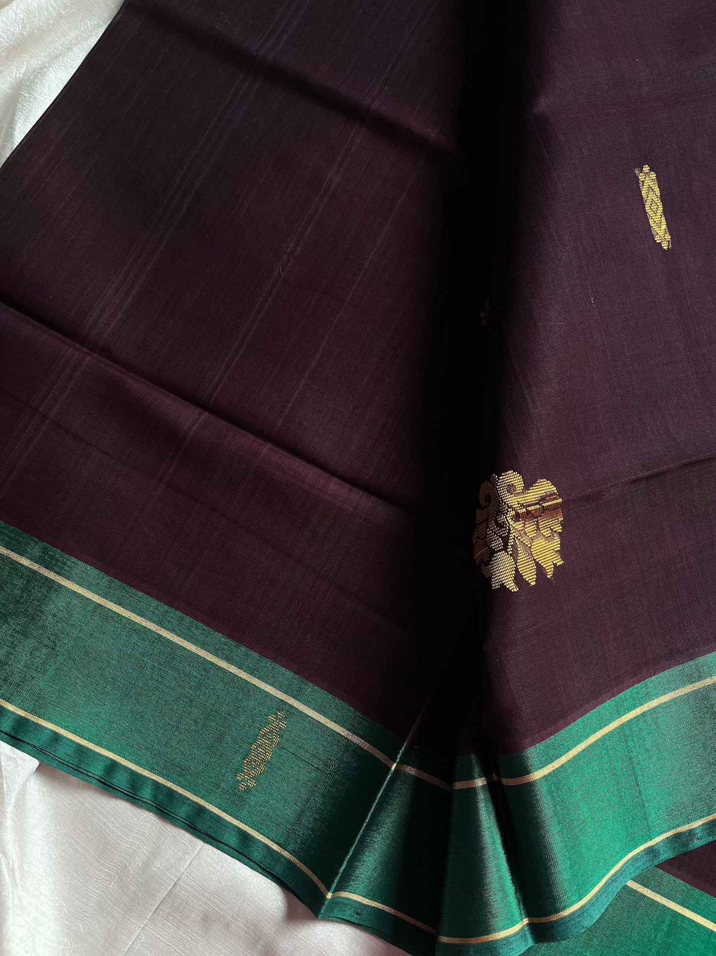 Devendra Vegan Weaves Coffee Brown Handloom Art Silk Saree with Contrast Border and Pallu | House of Thansha