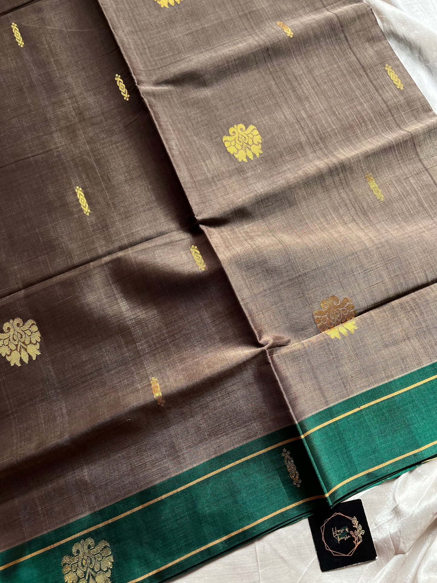 Devendra Vegan Weaves Metallic Grey Handloom Art Silk Saree with Contrast Border and Pallu | House of Thansha