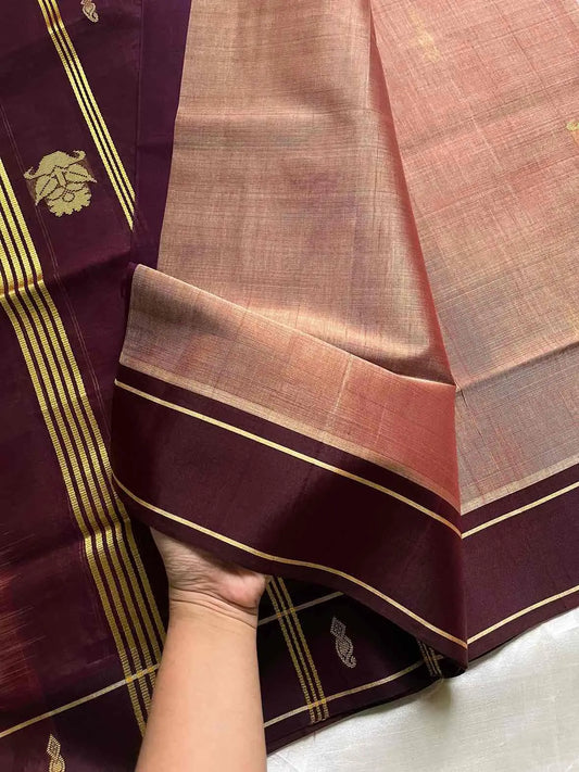 Vegan Weaves – Pastel brown Handloom Art Silk Saree