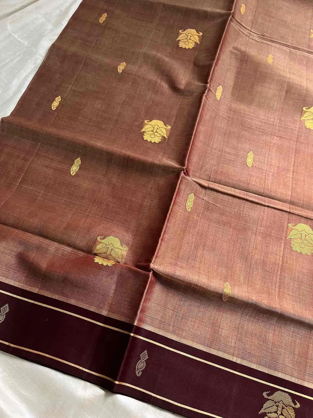 Vegan Weaves – Pastel brown Handloom Art Silk Saree