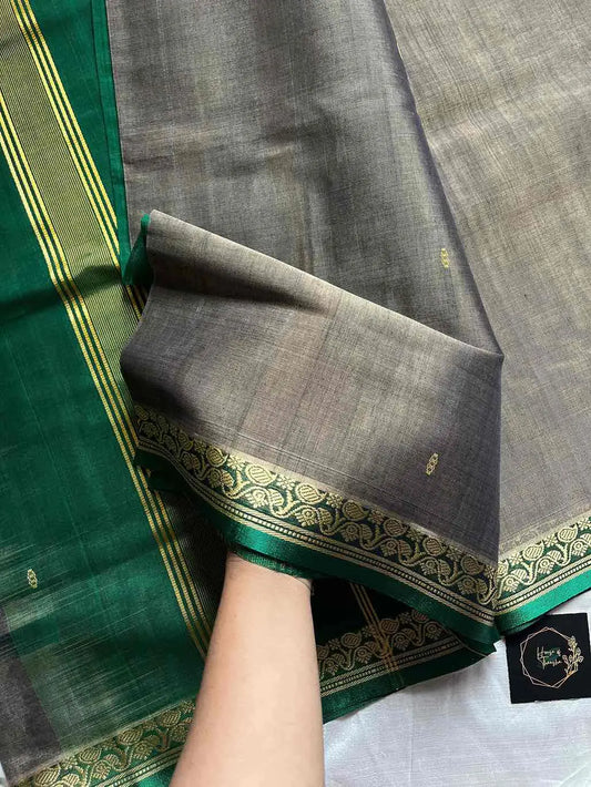 Vegan Weaves - Grey & Green Handloom Vegan Silk Saree (without blouse)