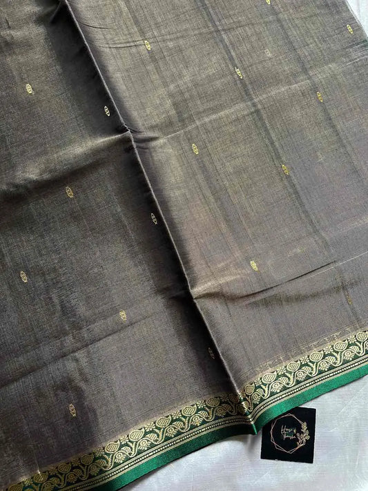 Vegan Weaves - Grey & Green Handloom Vegan Silk Saree (without blouse)
