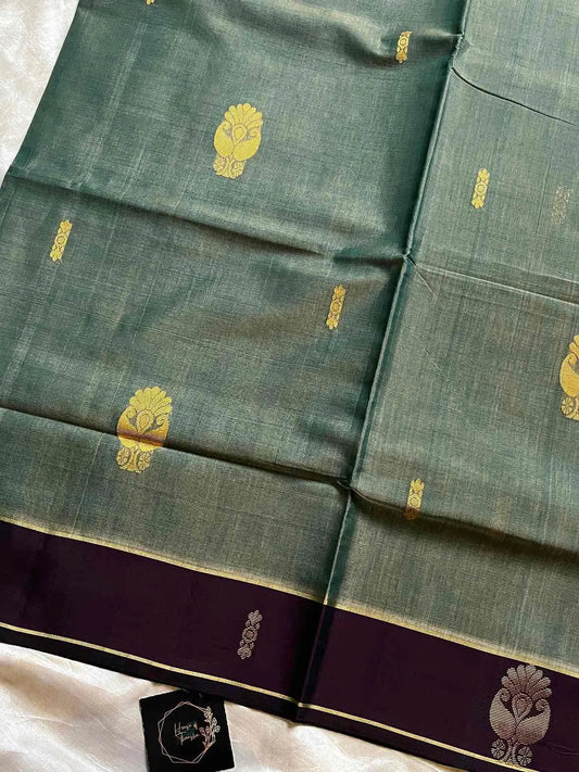 Vegan Weaves – Sea green Handloom Art Silk Saree