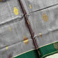 Vegan Silk Saree – Grey & Green | Handloom Art Silk