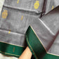 Vegan Silk Saree – Grey & Green | Handloom Art Silk