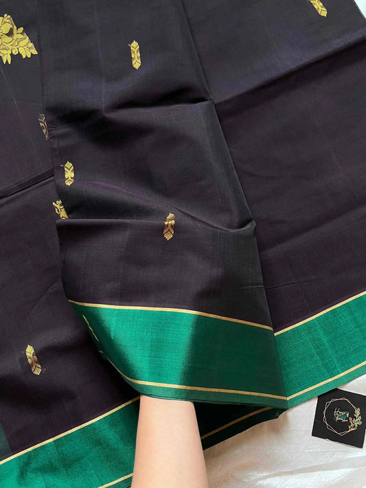 Vegan silk saree in handloom art silk with contrast border and pallu.