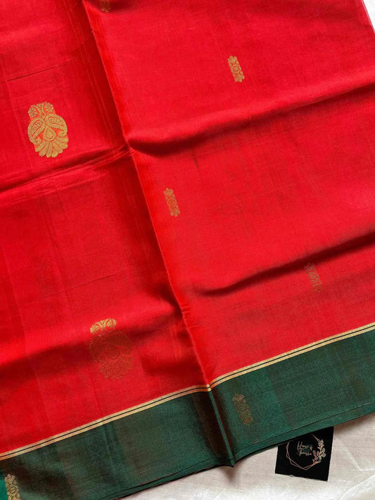 Vegan Silk Saree – Bold Orange | Handloom Art Silk