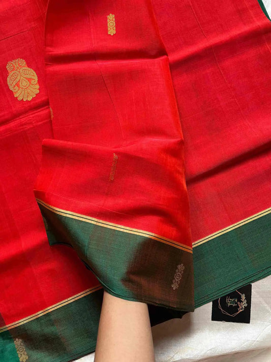 Vegan Silk Saree – Bold Orange | Handloom Art Silk