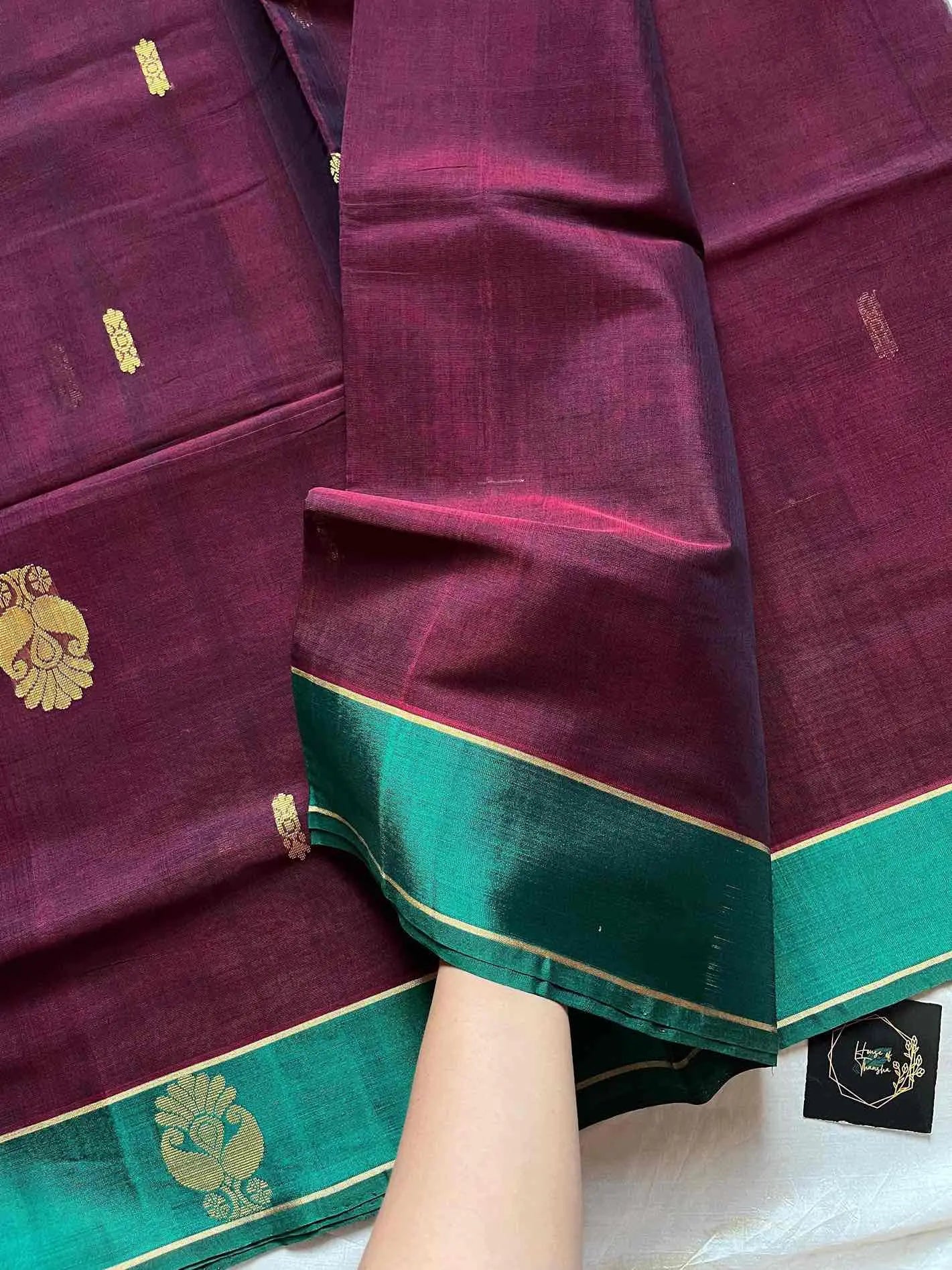 Vegan Silk Saree – Dark maroon | Handloom Art Silk