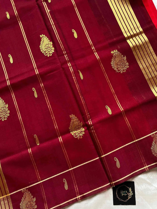 Vegan Silk Saree – Coral Red | Handloom Art Silk