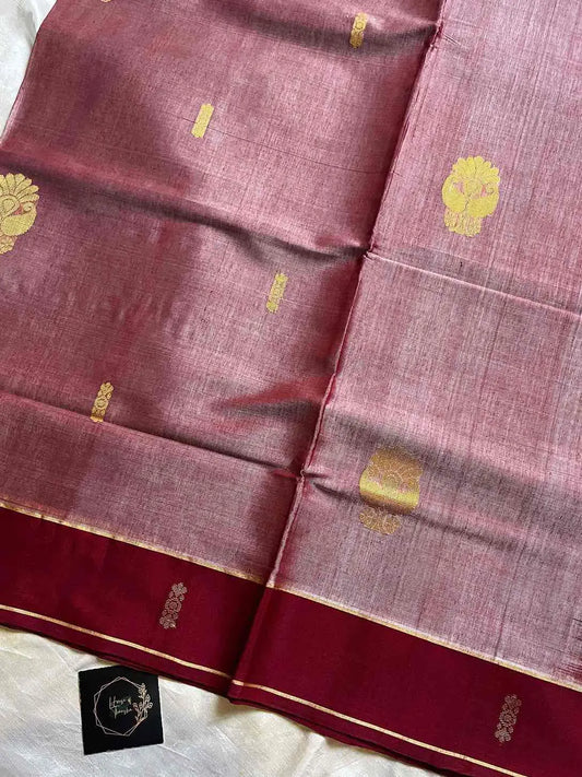 Vegan Weaves – Pastel Pink Handloom Art Silk Saree