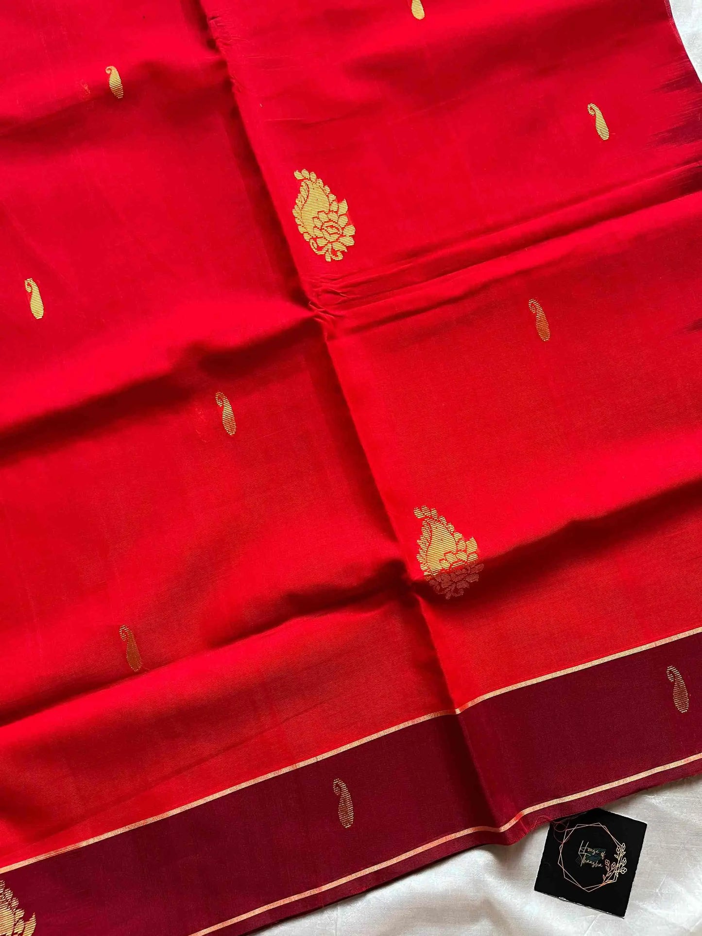 Vegan Silk Saree – Coral Red | Handloom Art Silk