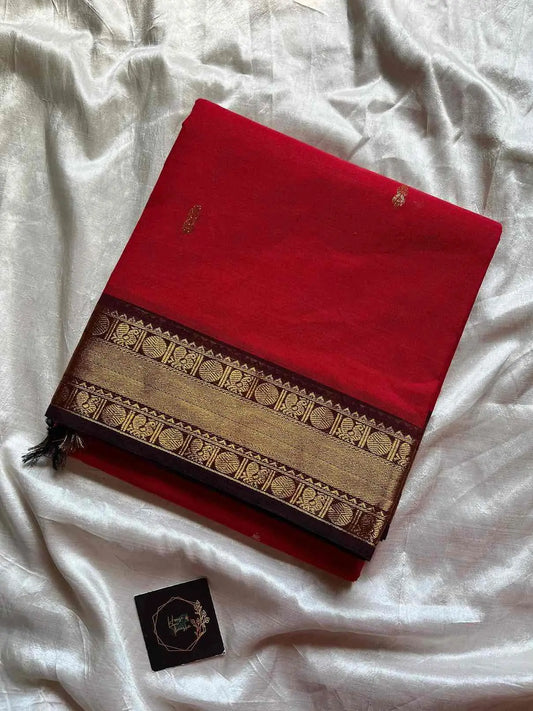 Vintage Loom Edit | Red Kanchi Cotton Saree